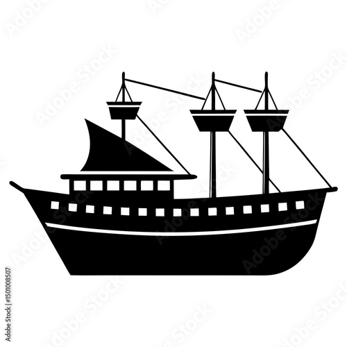 Black and White Silhouette of a Historic Sailing Ship
