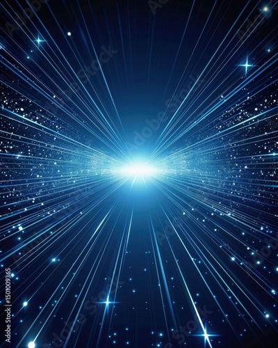 Explosión de datos digitales, túnel de luz azul