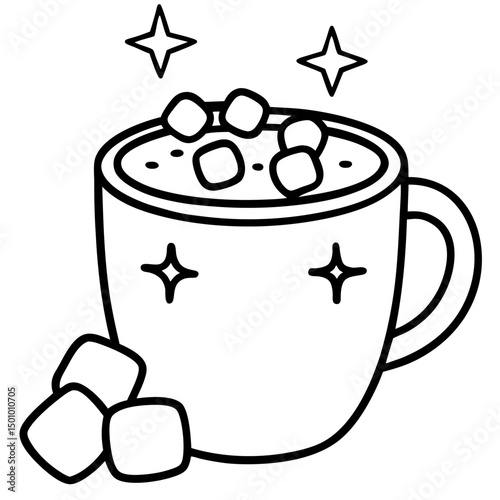 Hot Cocoa with Marshmallows – Simple Vector on White