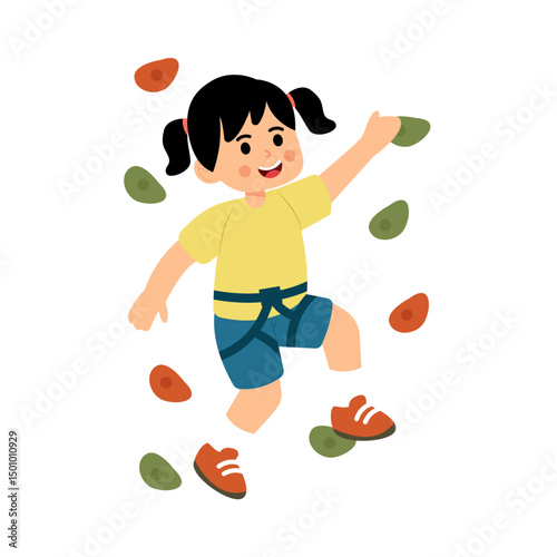 Young girl climbing a wall with determination and joy vector illustration