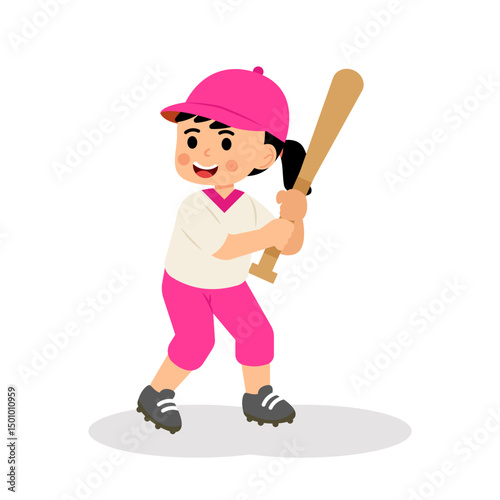 Young girl playing baseball  vector illustration
