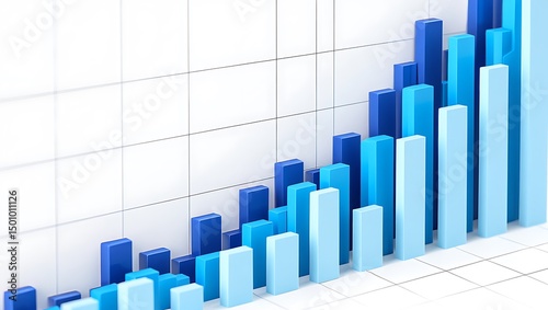 Analyzing blue bar graph showing growth and success in business finance and market trends data analysis