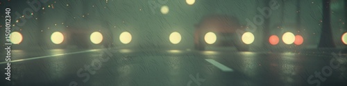 Atmósfera nocturna, luces circulares, efecto lluvia, perspectiva túnel