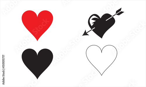 Heart Color Set Icons vector illustrations. Set of Hearts in different colors and types