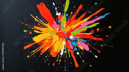 Abstract Colorful Paint Splatter with a Black Background


