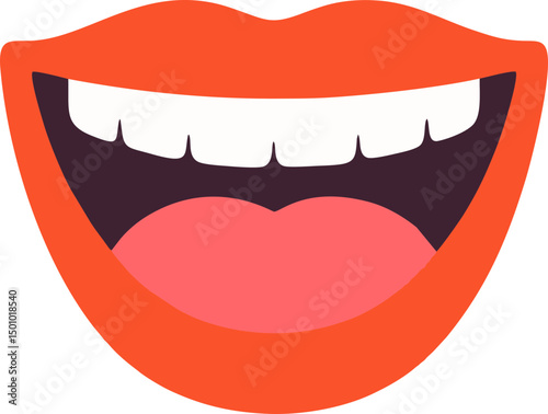 Smiling Open Mouth Icon in Flat Vector Style for Emoji Packs, Children’s Mobile Games, and Positive Feedback Interfaces with Playful Red and Pink Color Palette