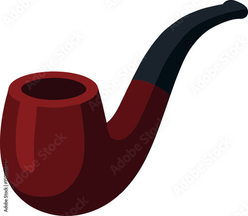 Classic Tobacco Pipe Flat Vector Icon for Literature Apps, Detective Games, and Retro Hobby Graphics in Deep Burgundy and Black Palette