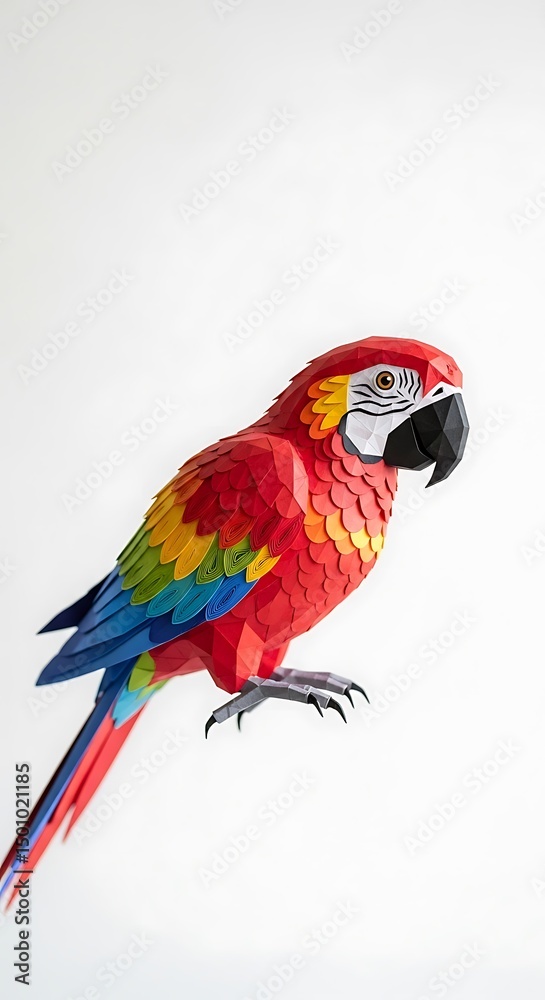 Fototapeta premium Scarlet macaw parrot bird tropical wildlife nature colorful animal avian exotic origami papercraft art
