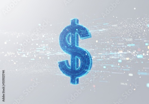 Abstract Digital Blue Dollar Symbol on a Grey Background