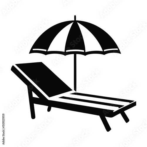 Beach chair with umbrella behind angle view, beach umbrella and chair