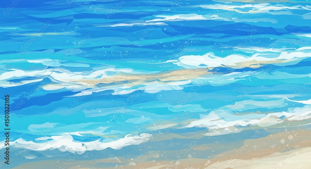 Obraz premium Abstract Digital Illustration Of Blue Sea Waves and Beach Horizon