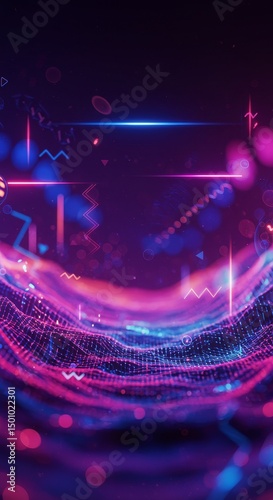 Abstract Digital Wave Background in Purple and Blue Colors Illustration