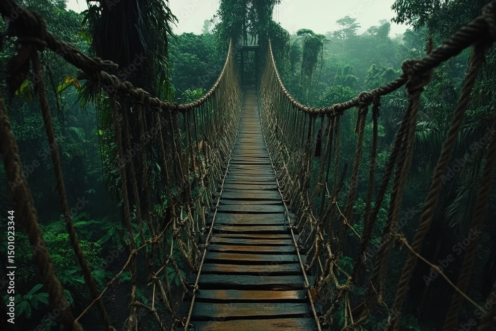 Fototapeta premium Suspension bridge through dense jungle