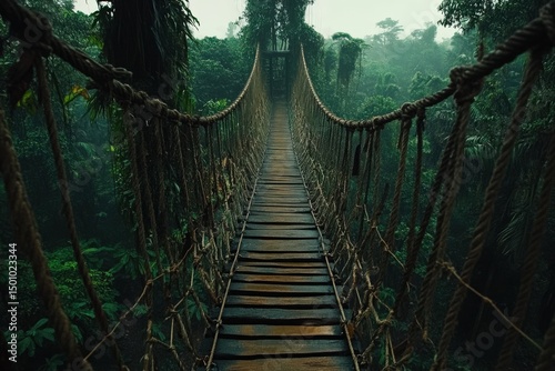 Suspension bridge through dense jungle