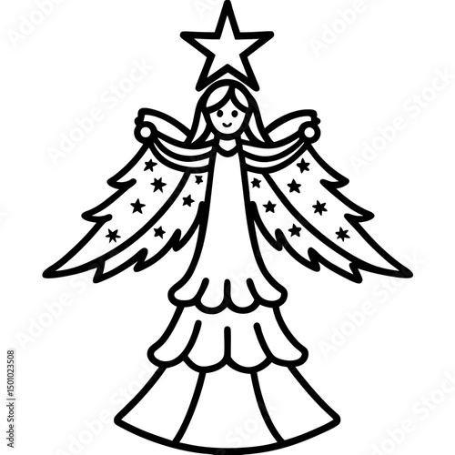 Simple Tree Topper Angel Vector on White
