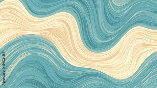 Abstract wavy lines background in pastel blue and beige creating a sense of fluidity