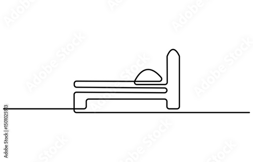 Double bed in continuous one line drawing. Scandinavian stylish furniture for cozy loft bedroom in simple linear style. Editable stroke. Doodle vector illustration