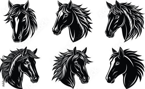 Set Of horse head silhouette illustration on white backgroud
