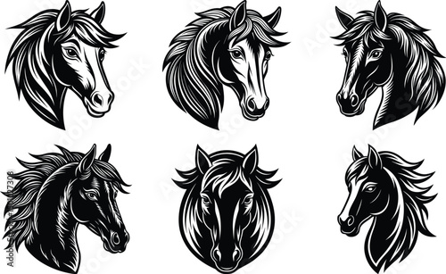 Set Of horse head silhouette illustration on white backgroud
