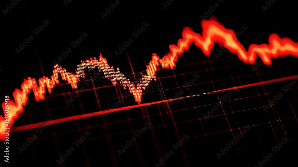 Fototapeta premium Declining stock market graph with red lines.