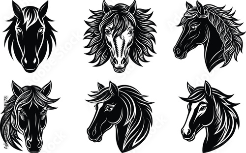 Set Of horse head silhouette illustration on white backgroud
