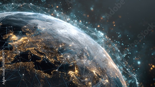 Global Network of Lights on Globe for Communication Technology