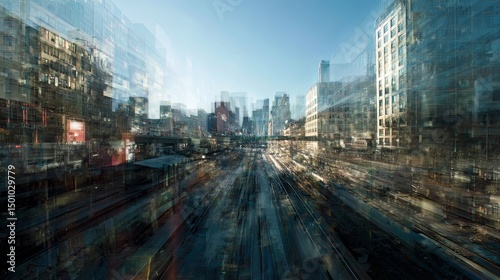 Urban Cityscape with Skyscrapers at Sunset