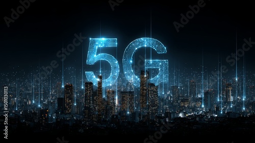 Urban Landscape with Number 50 - High-Speed Internet Cloud Concept