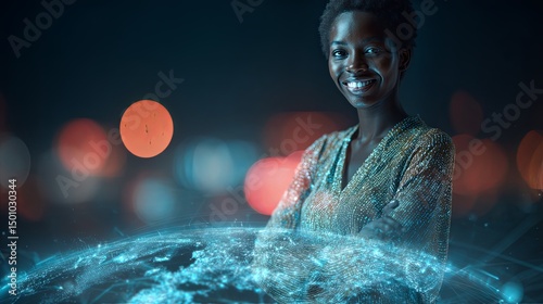 Elegant woman in dress smiling at night