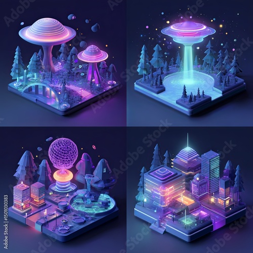 Futuristic Metaverse Technology Concept in Isometric Design