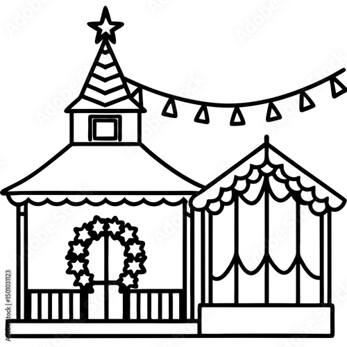 Simple German Christmas Market Vector on White 
