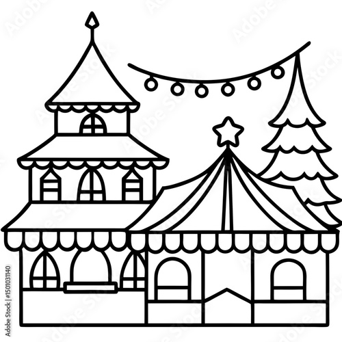 Simple German Christmas Market Vector on White 