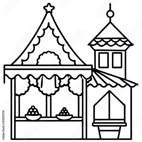 Simple German Christmas Market Vector on White 