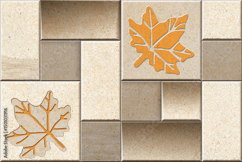 Fototapeta Naklejka Na Ścianę i Meble -  Home decorative 3d elevation wall tiles design, Seamless Ceramic Tiles Designs, Seamless Ceramic Wall tiles design Natural Stone Bricks wallpaper design Home decorative 3d elevation Background.