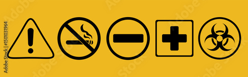 Set of Industrial Safety and Warning Icons in Yellow and Black