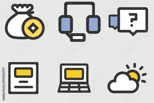 Set of technology and media icons for mobile and computer devices