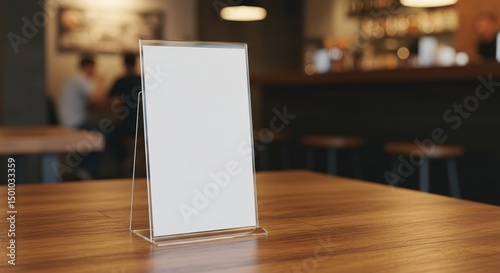 Cafe Table Displaying Blank Menu Board For Product Mockup Presentation Photo