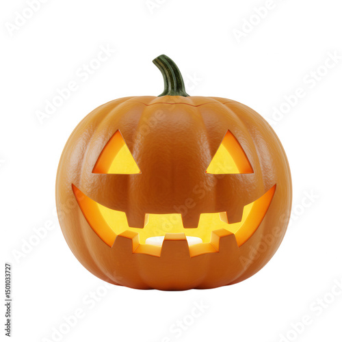 Illuminated jack o lantern pumpkin isolated on transparent background