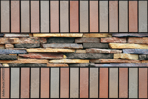 Fototapeta Naklejka Na Ścianę i Meble -  Home decorative 3d elevation wall tiles design, Seamless Ceramic Tiles Designs, Seamless Ceramic Wall tiles design Natural Stone Bricks wallpaper design Home decorative 3d elevation Background.