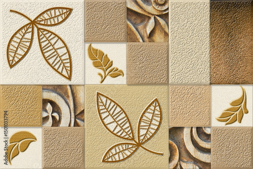 Fototapeta Naklejka Na Ścianę i Meble -  Home decorative 3d elevation wall tiles design, Seamless Ceramic Tiles Designs, Seamless Ceramic Wall tiles design Natural Stone Bricks wallpaper design Home decorative 3d elevation Background.