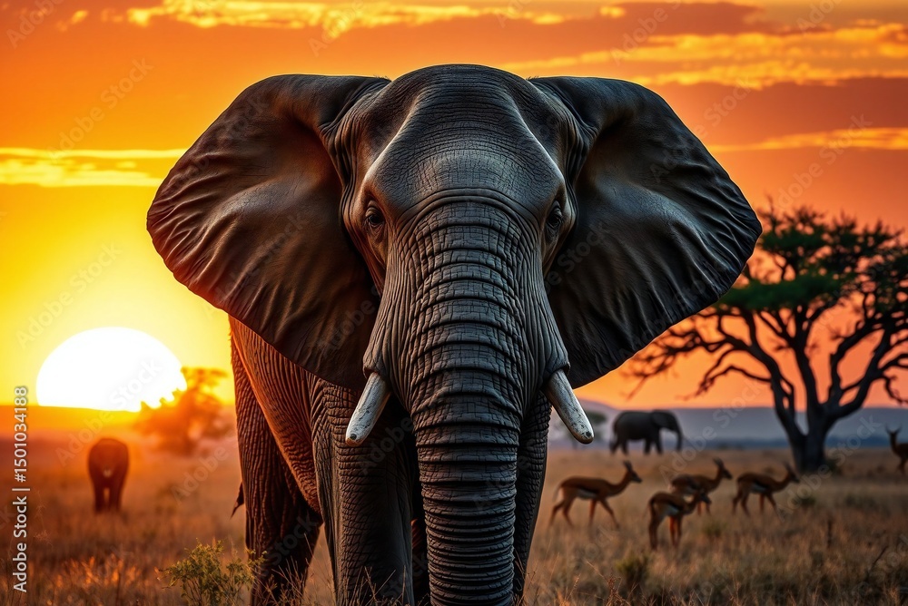 Obraz premium elephant at sunset