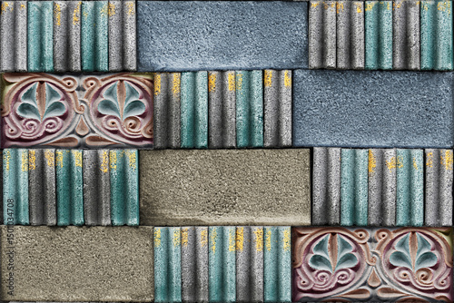 Fototapeta Naklejka Na Ścianę i Meble -  Home decorative 3d elevation wall tiles design, Seamless Ceramic Tiles Designs, Seamless Ceramic Wall tiles design Natural Stone Bricks wallpaper design Home decorative 3d elevation Background.