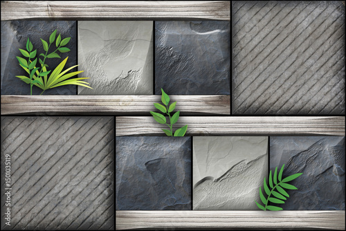 Fototapeta Naklejka Na Ścianę i Meble -  Home decorative 3d elevation wall tiles design, Seamless Ceramic Tiles Designs, Seamless Ceramic Wall tiles design Natural Stone Bricks wallpaper design Home decorative 3d elevation Background.