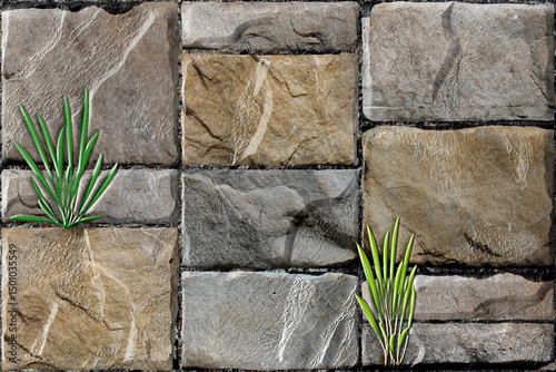 Fototapeta Naklejka Na Ścianę i Meble -  Home decorative 3d elevation wall tiles design, Seamless Ceramic Tiles Designs, Seamless Ceramic Wall tiles design Natural Stone Bricks wallpaper design Home decorative 3d elevation Background.