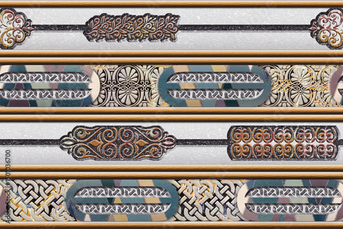 Fototapeta Naklejka Na Ścianę i Meble -  Home decorative 3d elevation wall tiles design, Seamless Ceramic Tiles Designs, Seamless Ceramic Wall tiles design Natural Stone Bricks wallpaper design Home decorative 3d elevation Background.