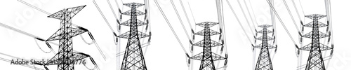 Power Transmission Network: An array of towering power transmission towers stretch towards the sky, their intricate steel lattice structures supporting a complex web of high-voltage power lines.
