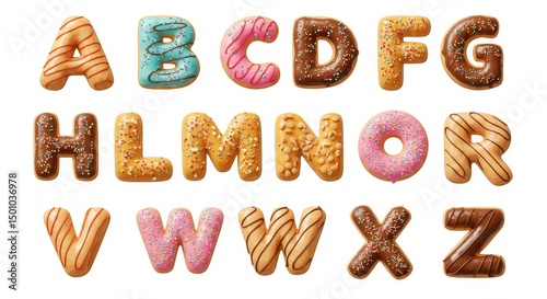 Colorful Donut Alphabet Letters on White Background Illustration