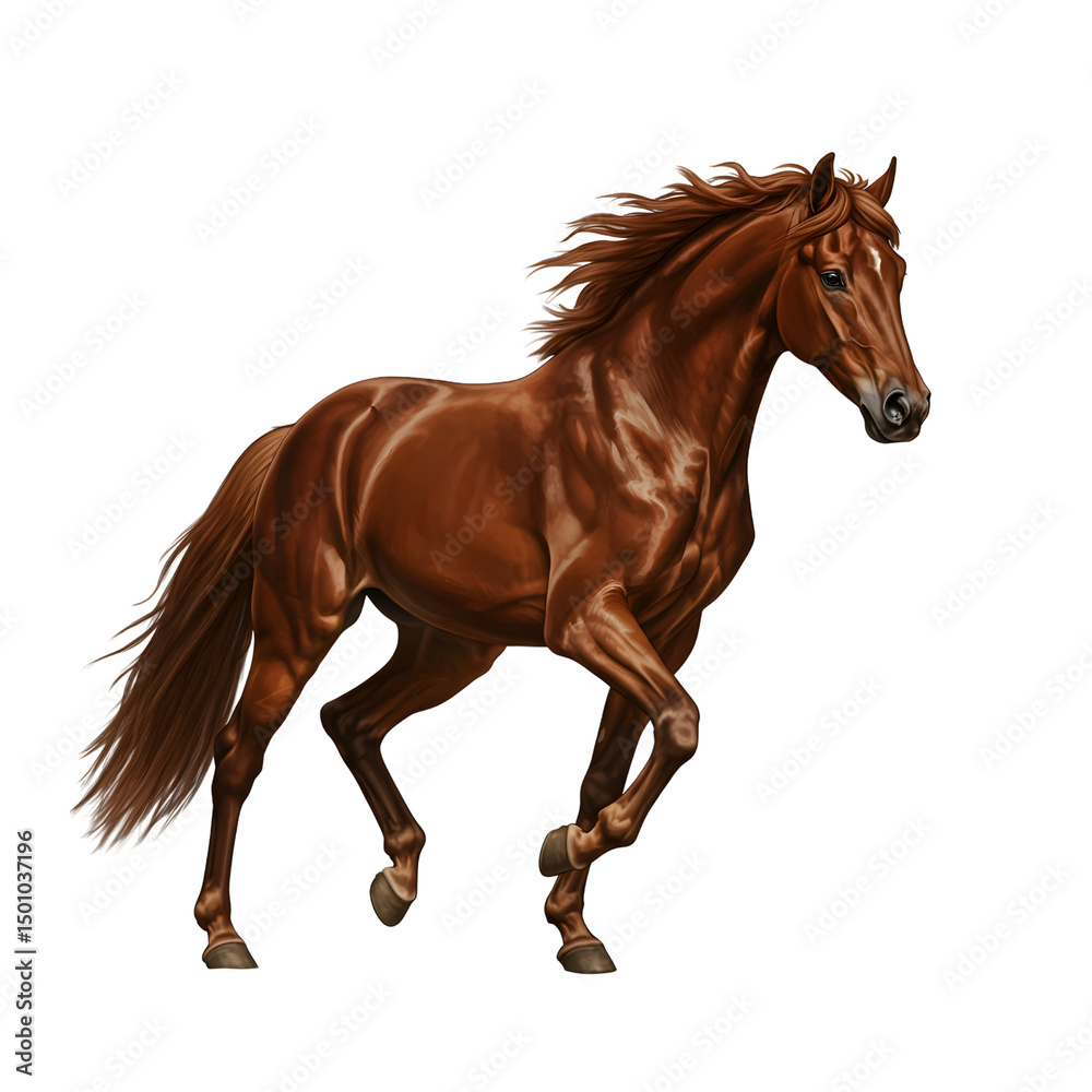Fototapeta premium Illustrated galloping chestnut horse in motion 