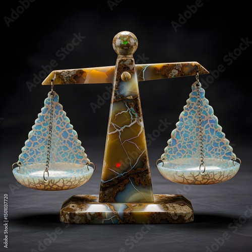 Exquisite agate and opal ornate balance scale with intricate decorative patterns - AI generated