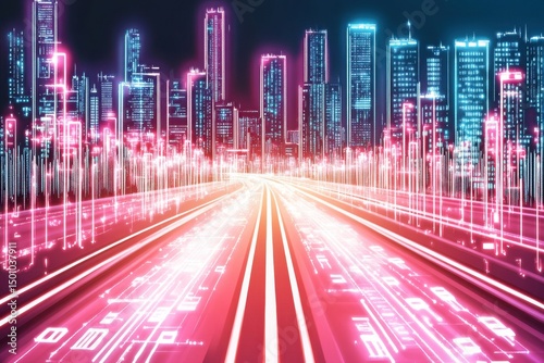 Autopista digital nocturna, ciudad futurista